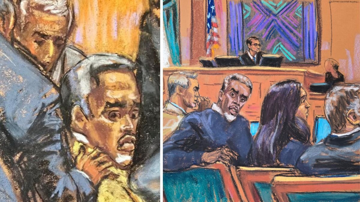 Dibujo a mano del juicio de P. Diddy.